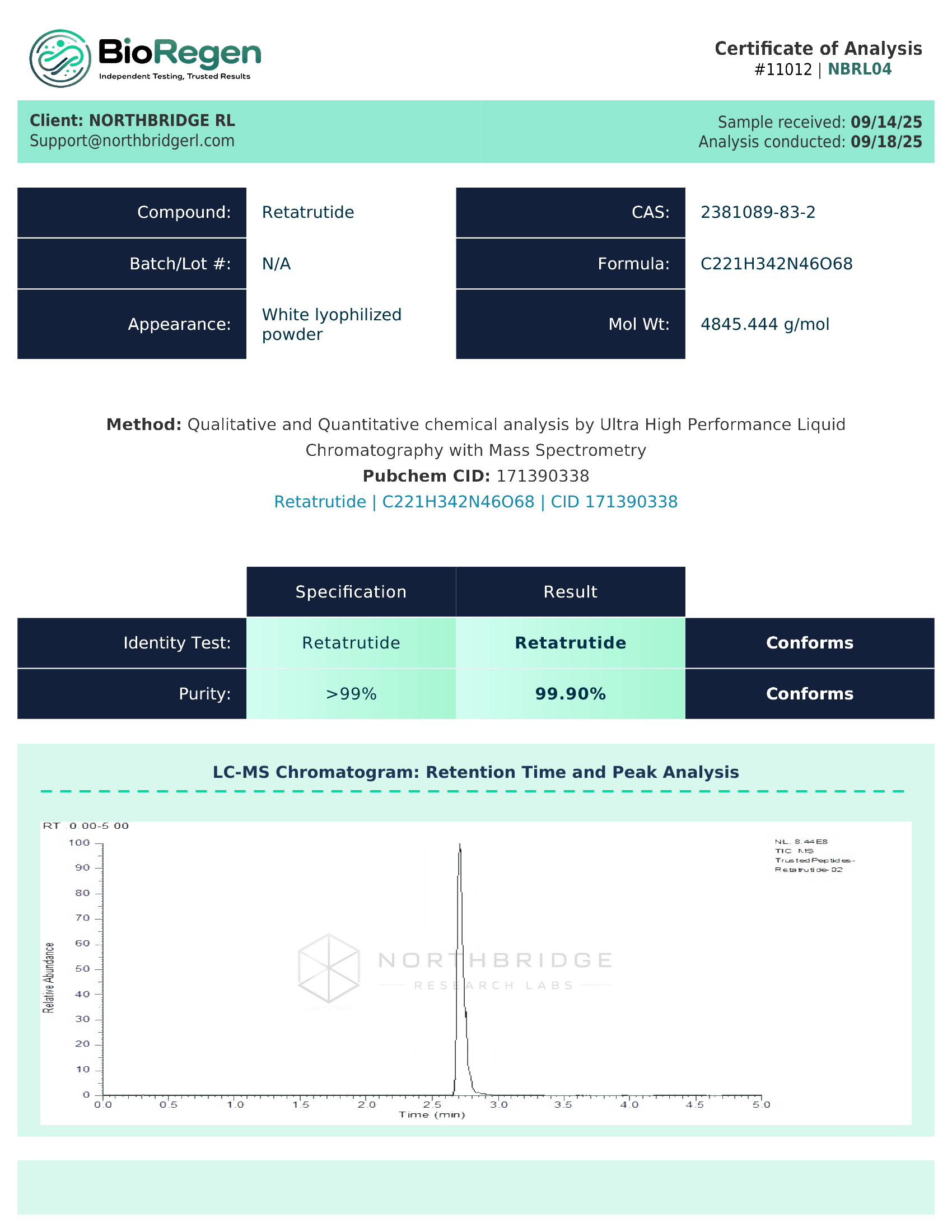 RT-3 Certificate of Analysis — page 1