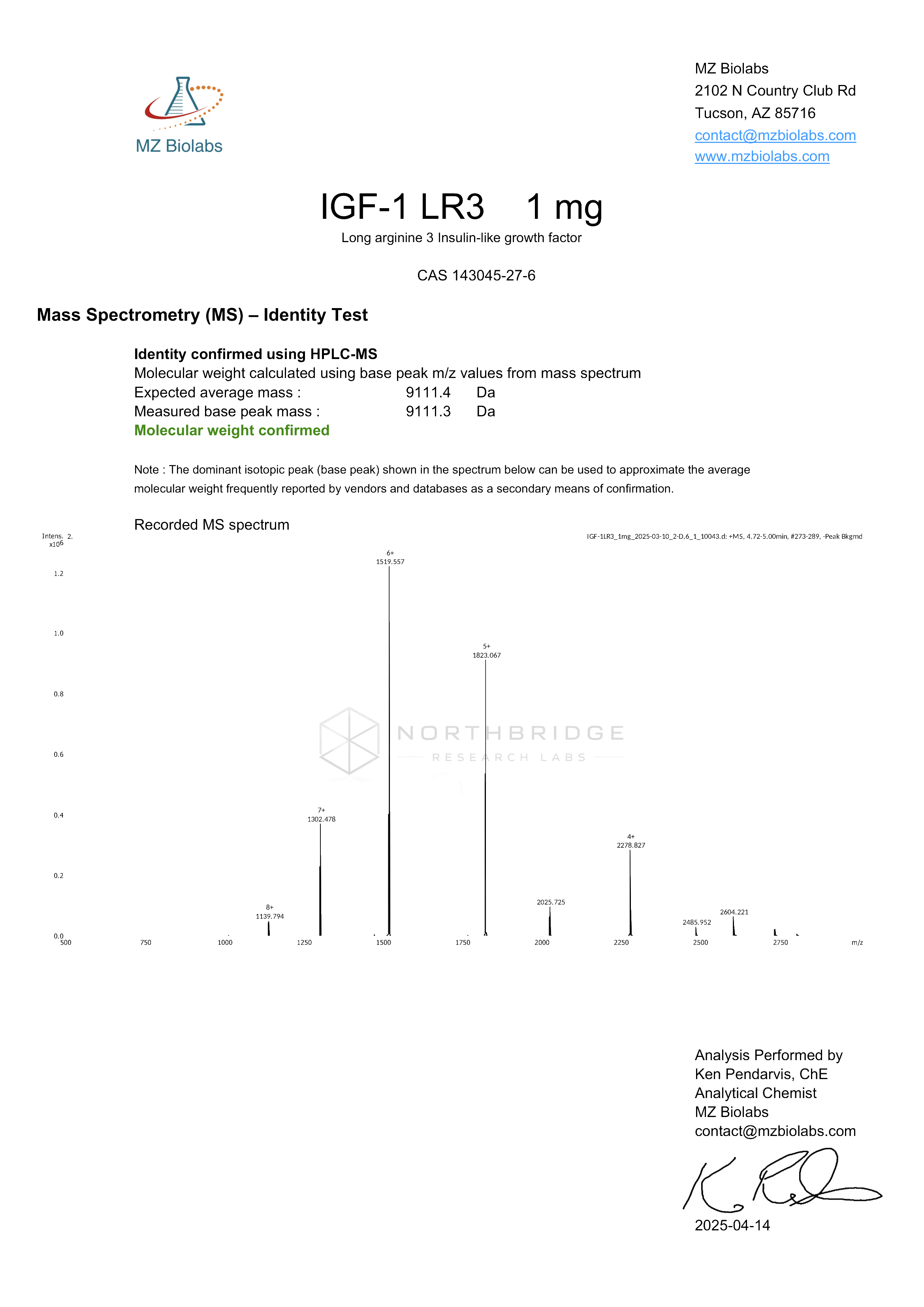 IGF-1 LR3 Certificate of Analysis — page 2