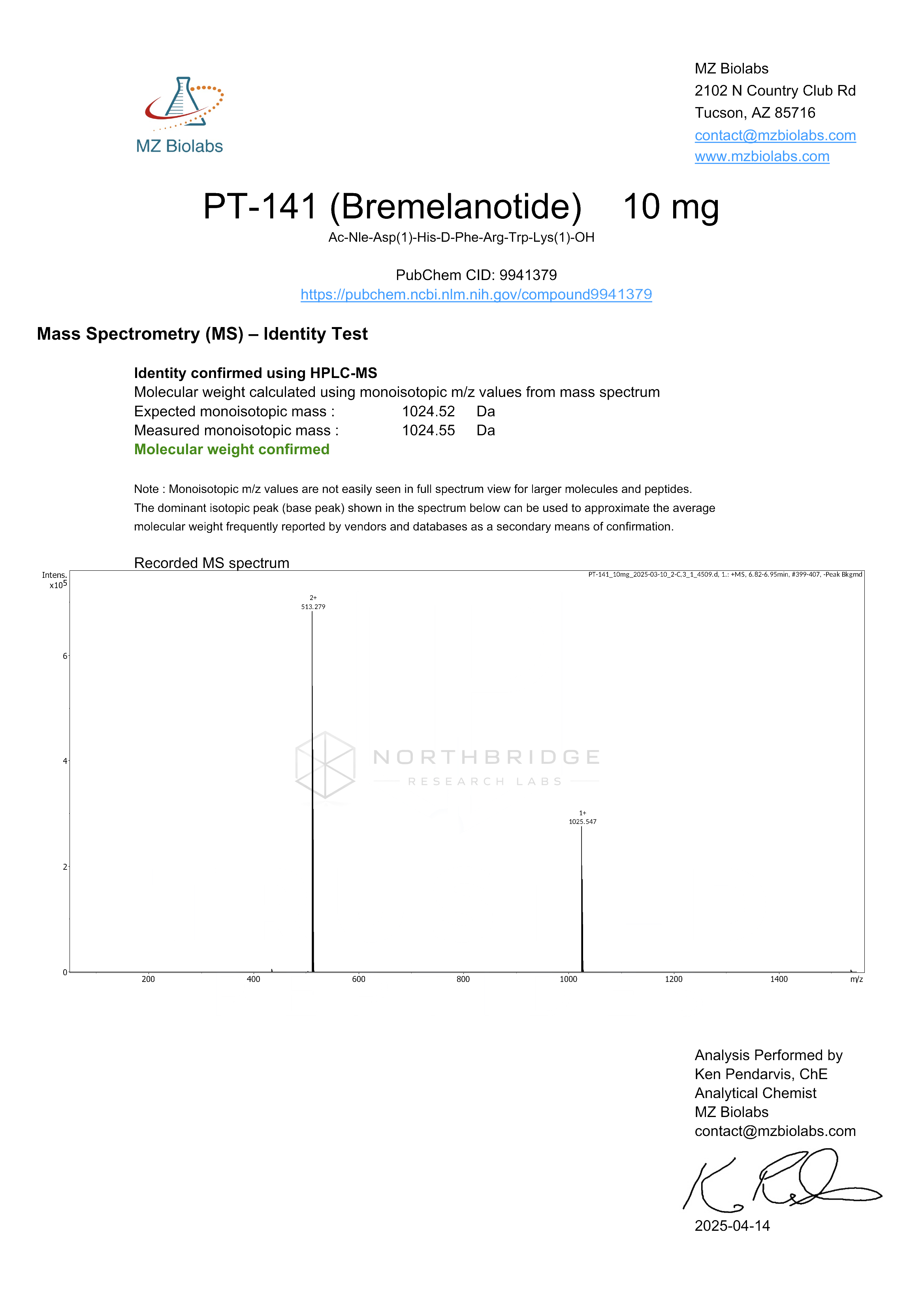 PT-141 Certificate of Analysis — page 2