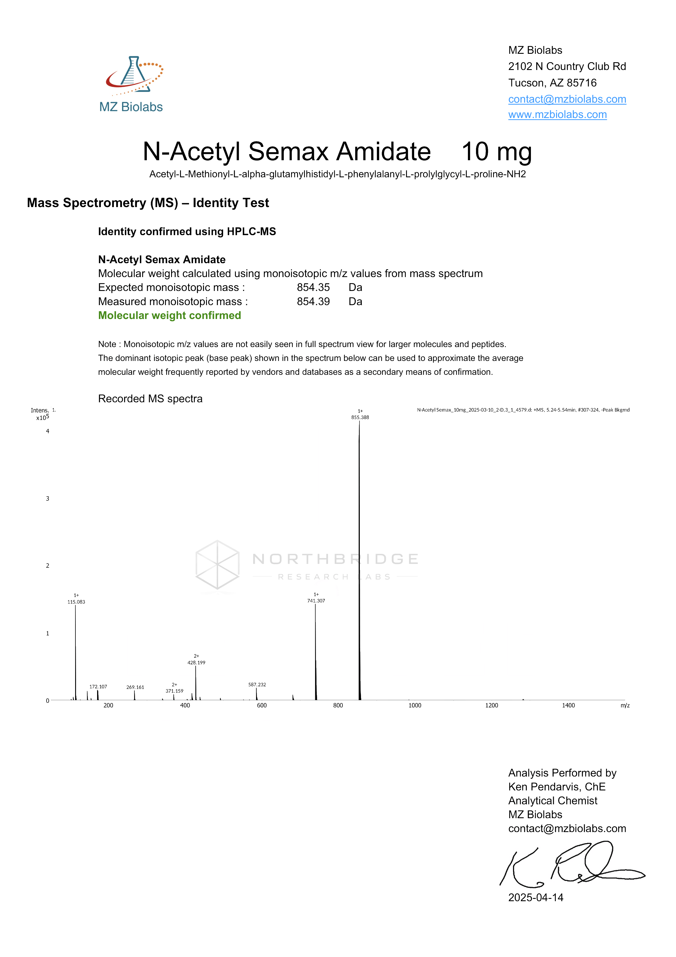 Semax Certificate of Analysis — page 2