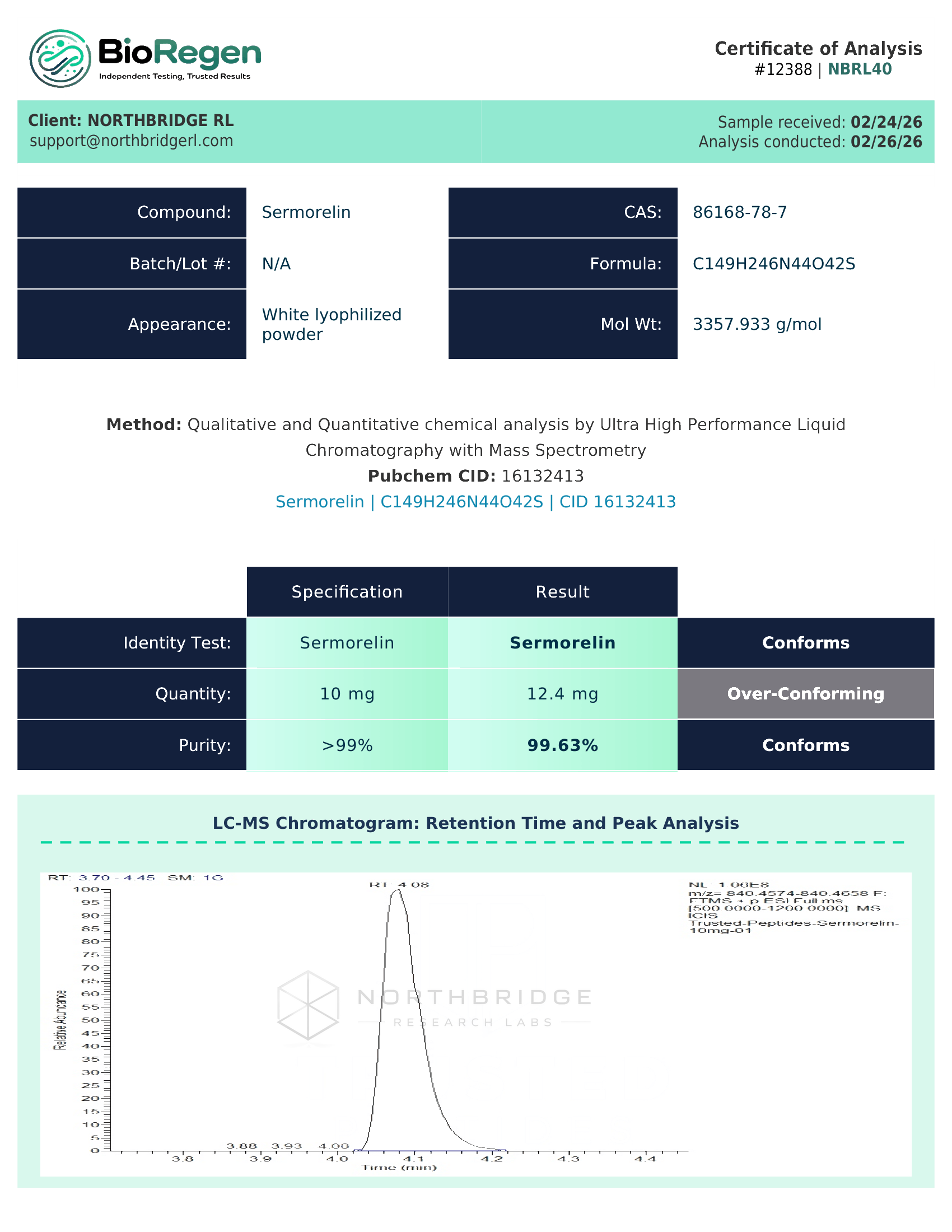 Sermorelin Certificate of Analysis — page 1